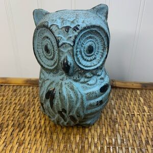 Solid Cast Iron 5" Owl Figurine Doorstop Paper Weight Green Patina Heavy